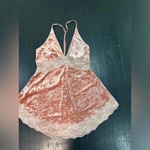 Free People dusty rose Velvet Lace T Back tank